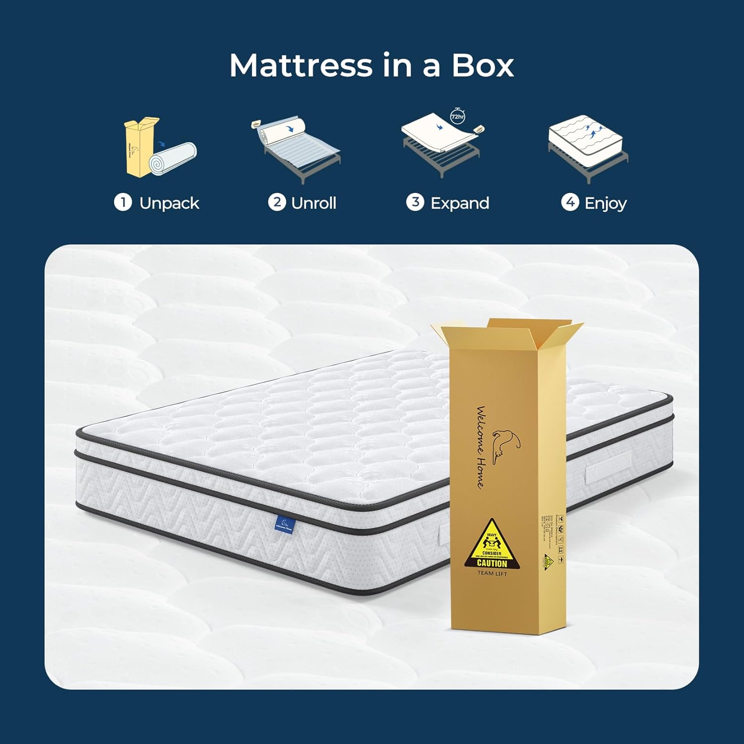 Vesgantti Full Size Mattress 12 Inch, Fiberglass-Free | Cool Sleep Hybrid Double Mattress in a Box - Memory Foam & Pocket Springs, Ergonomic Design, Pressure Relief, Medium Firm Feel, 54