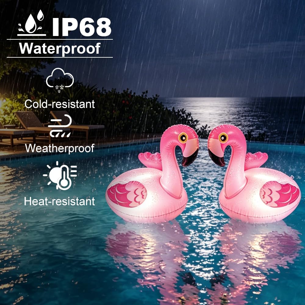 2 luces solares flotantes para piscina, flamencos, flotantes, IP68, resistentes al agua, para piscina, estanque, jardín, césped