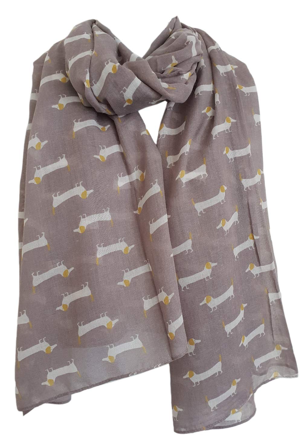 Glamlondon Women's Mink Grey Cute Dogs Scarf Fashion Animal Print Dachshund Sausage Dog Doxie Shawl Soft Wrap (Mink Grey)(Size:l)