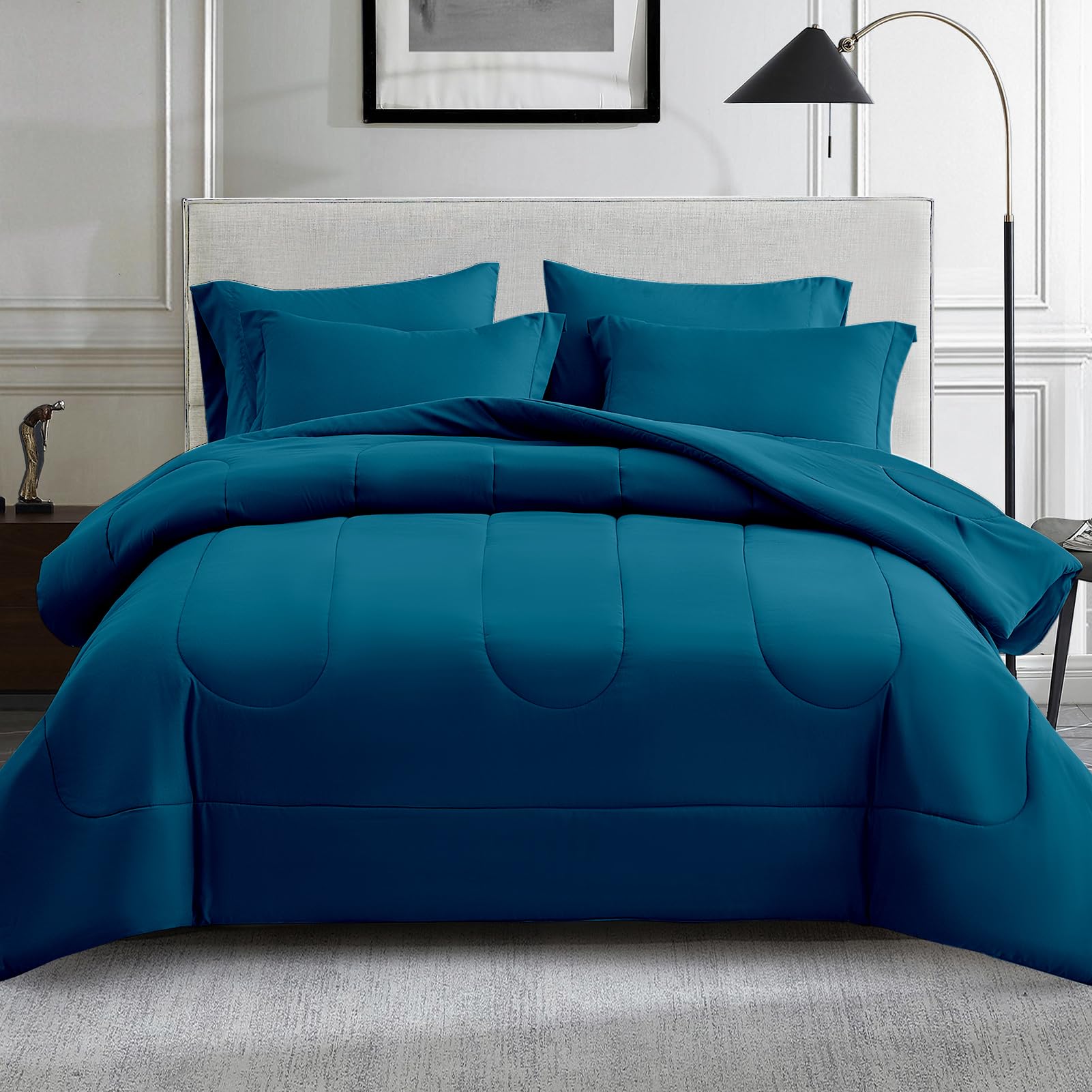 Maple&Stone Full Size Comforter Set 7 Pieces Bed in a Bag - Down Alternative Bed Set with Sheets, Pillowcases & Shams, Soft Reversible Duvet Insert,