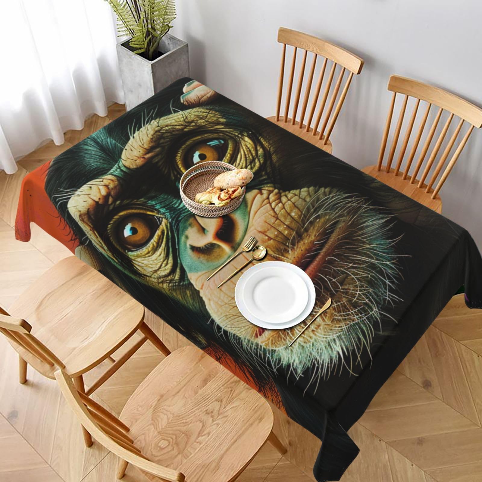 WPKJU Monkey Printed Tablecloth 60x90 in Water Resistant Table Cover Washable Rectangle Table Cloth for Dining Tables