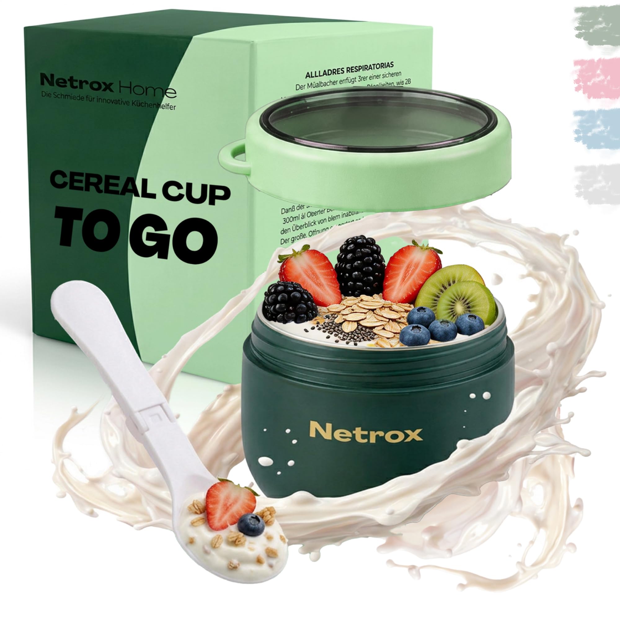 Tazza Muesli To Go 600 ml – Contenitore Ermetico Isotermico Inox per Cereali, Yogurt, Porridge, Zuppe