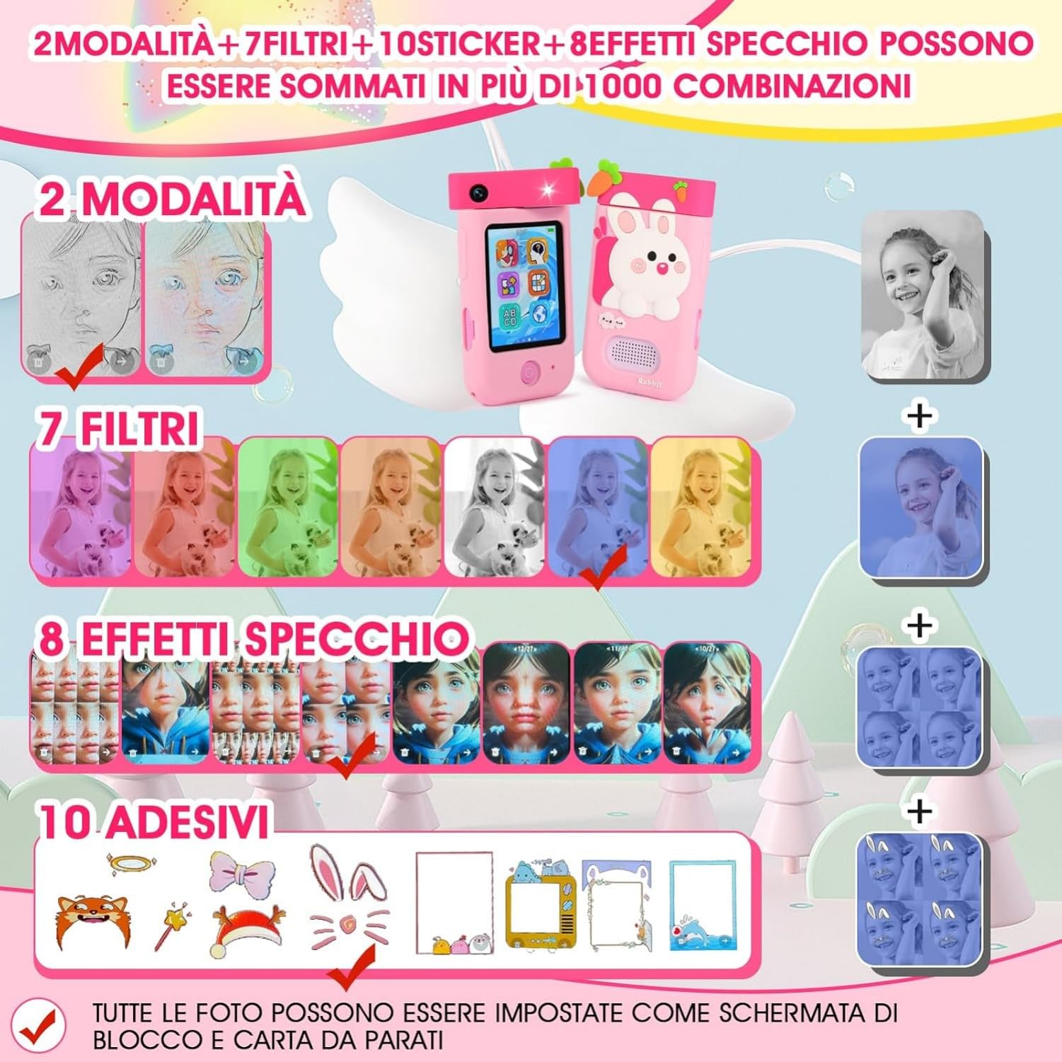 ARNSSIEN Macchina Fotografica Bambini, 180° Obiettivo,Video 1080P con Custodia Silicone, fotocamera per bambini per 3 4 5 6 7 8 anni, ragazze, ragazzi, regalo di Natale e compleanno per bambini, A200