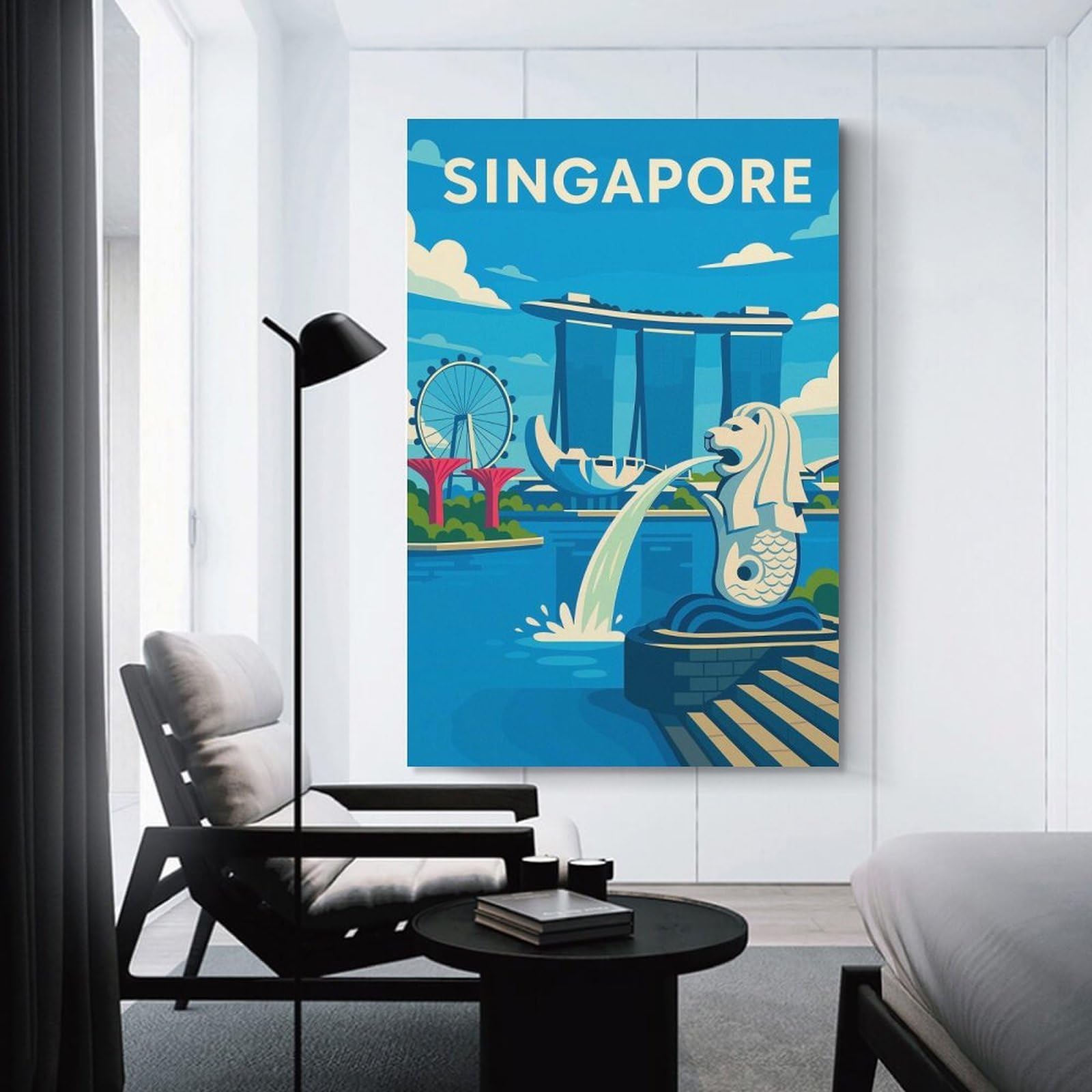 Junmoney Room Decor Wall Art Singapore Travel (2), 24x36inch(60x90cm), for Wall Displays, Bedrooms Or Room Updates, A Versatile Canvas Print for Layering