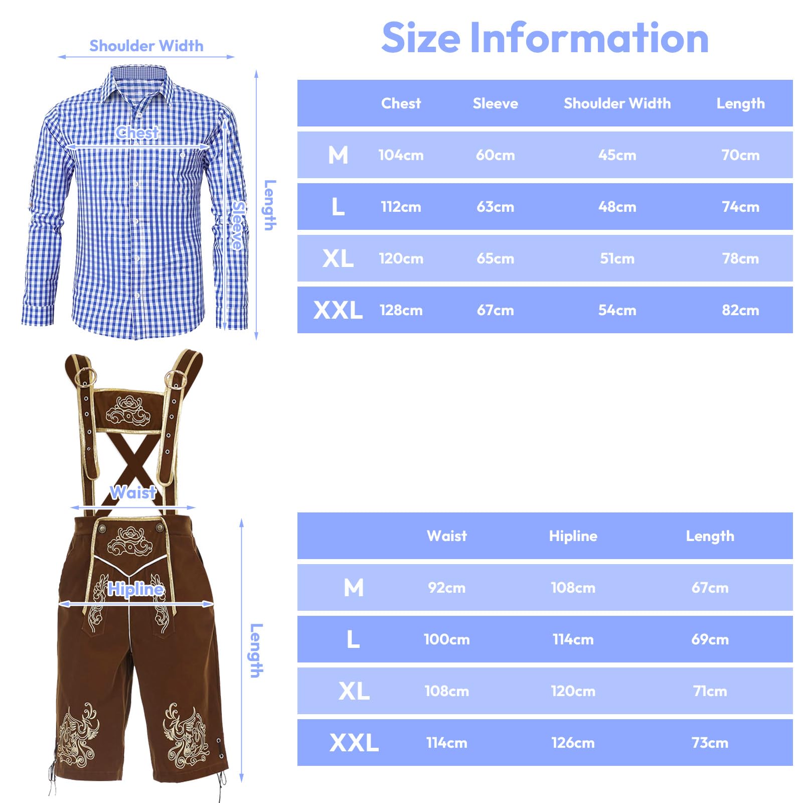 Oktoberfest Herren Outfit, Lederhose Herren Tracht Set, Enthält Oktoberfest Hemd Männer, Trachtenlederhose mit Trägern, Socken und Hut, Bayrische Tracht Männer für Cosplay Party Karneval