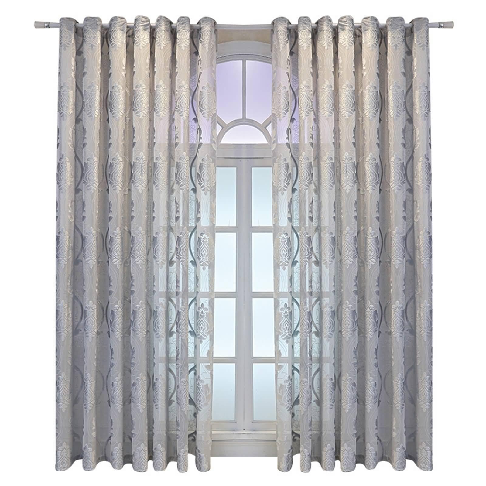 Wycian Vorhang Bett Gardinen 2er Set Silber Voile mit Jacquard-Blumenmuster H229 x B107 cm (2er Pack) Polyester