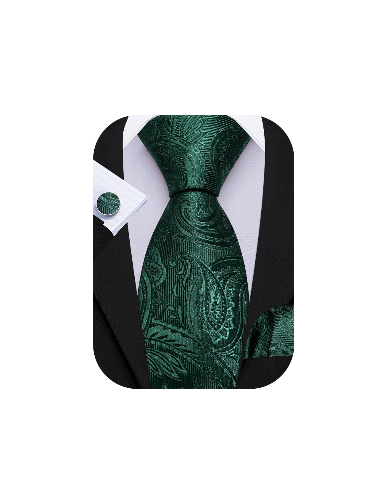 Barry.Wang Men Tie Sets Paisley Silk Necktie Pocket Square Cufflinks