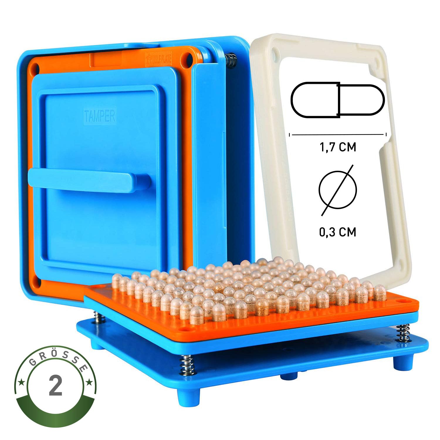 Riempitivo capsule misura 2 – Spazio per 100 capsule – con istruzioni in tedesco + video – capsule filler machine – capsule vuote da riempire manualmente (misura 2)
