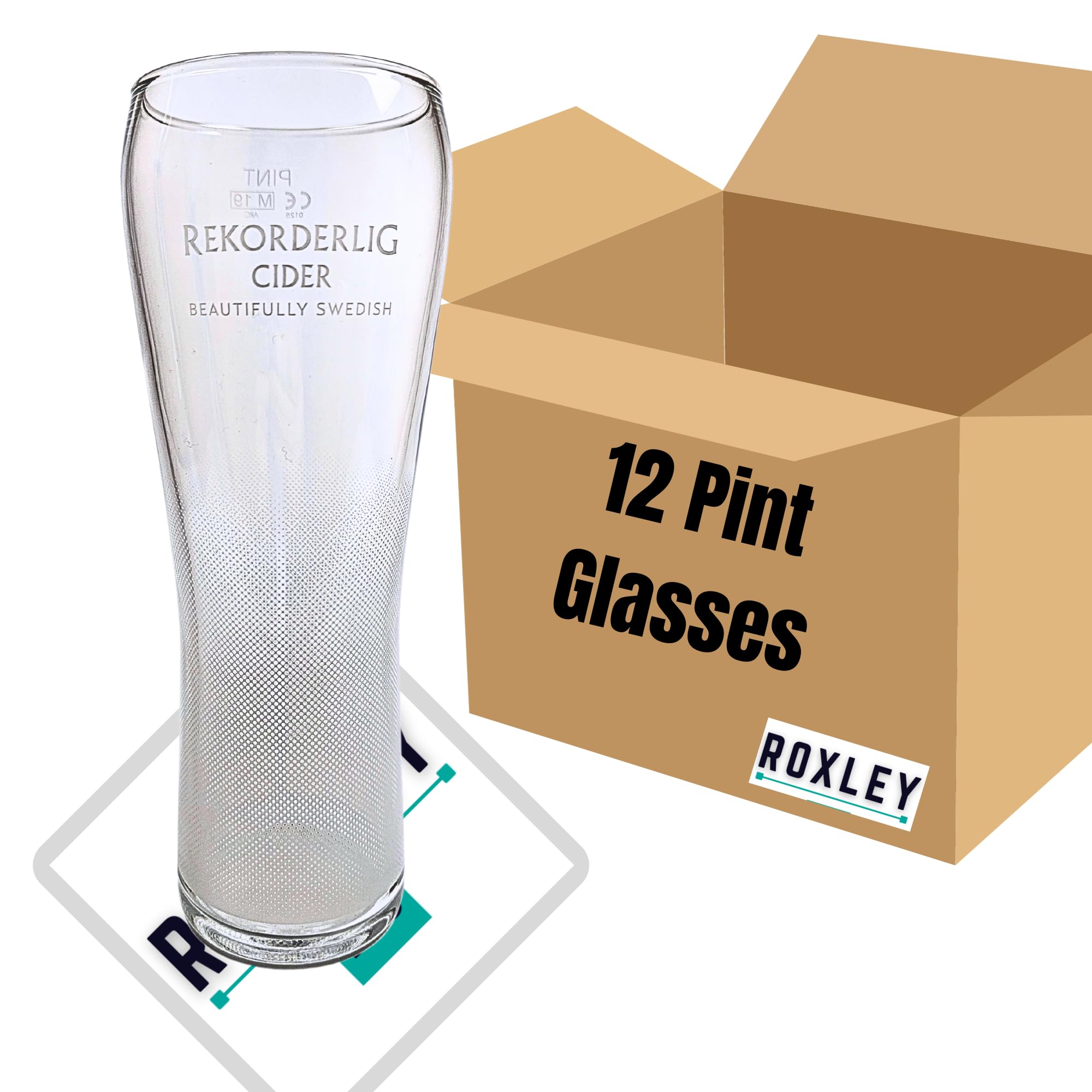 RoxleyLtd Roxley Rekorderlig Pint Glasses X24 Original Cider Pints Glass Glasses | Also Comes with Branded Beer Mats