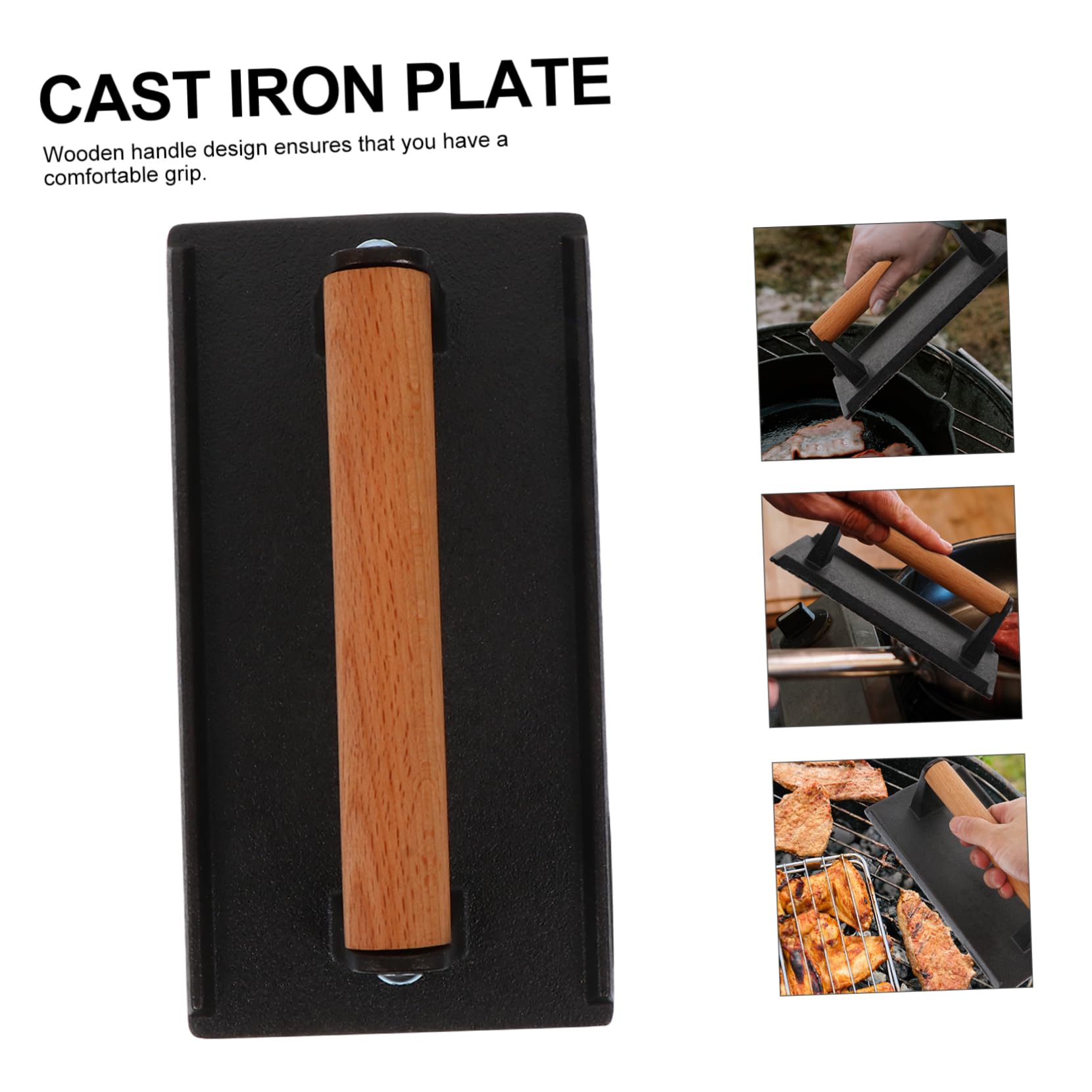 ifundom 1pezzi Piastra per Grigliare Manico in Legno Piastra per Bistecca per Pancetta per Cottura Uniforme e Sana