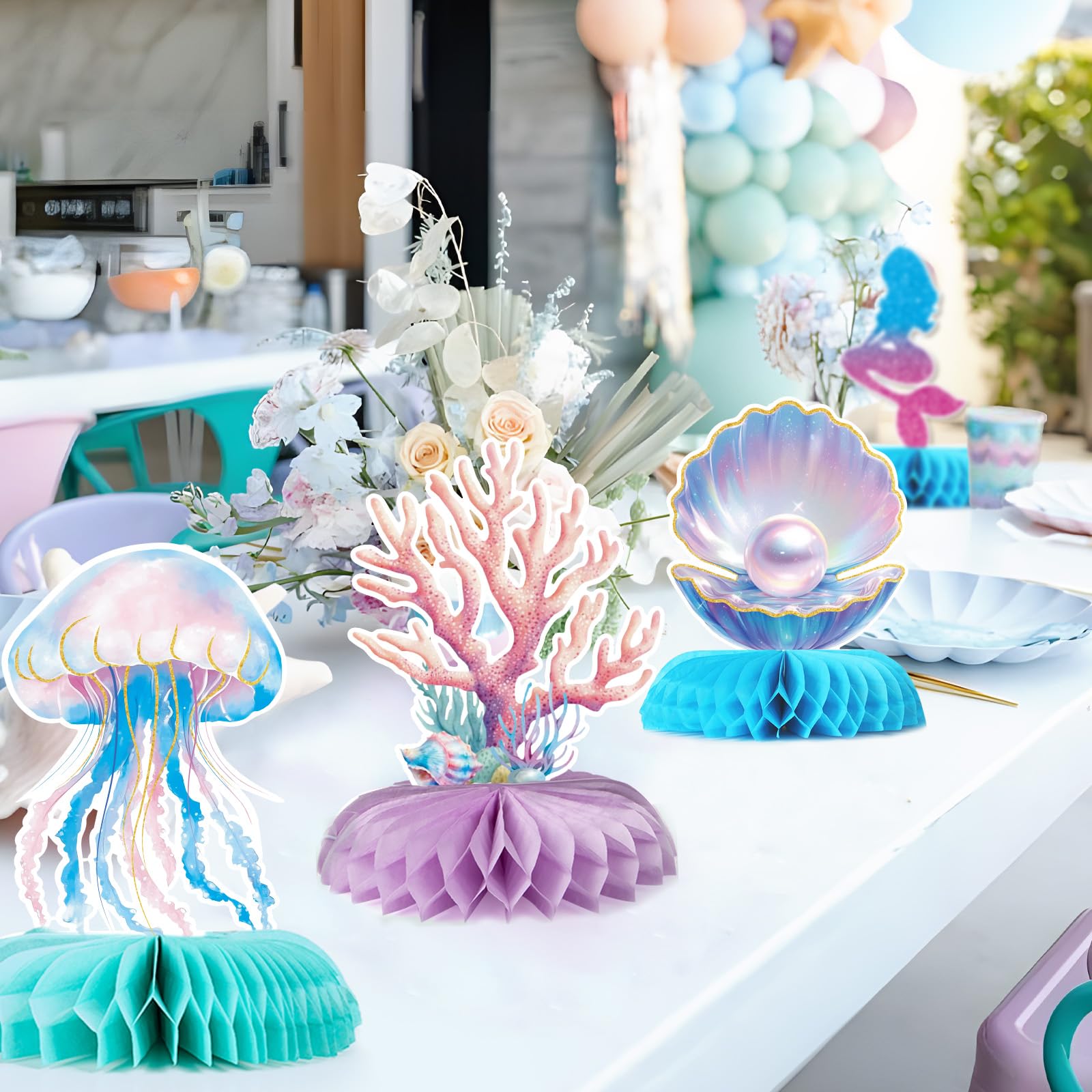 Centre De Table Déco Table Licorne Arc-en-Ciel En Nid D'Abeille - Lot De 6 - Pour Anniversaire, Baby Shower, Baptême - Fête Enfants Filles Decorazioni Battesimo Bimba