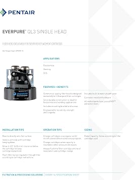 Everpure EV925831 QL3 Water Filter Head Assembly with Shut Off Valve and Bracket