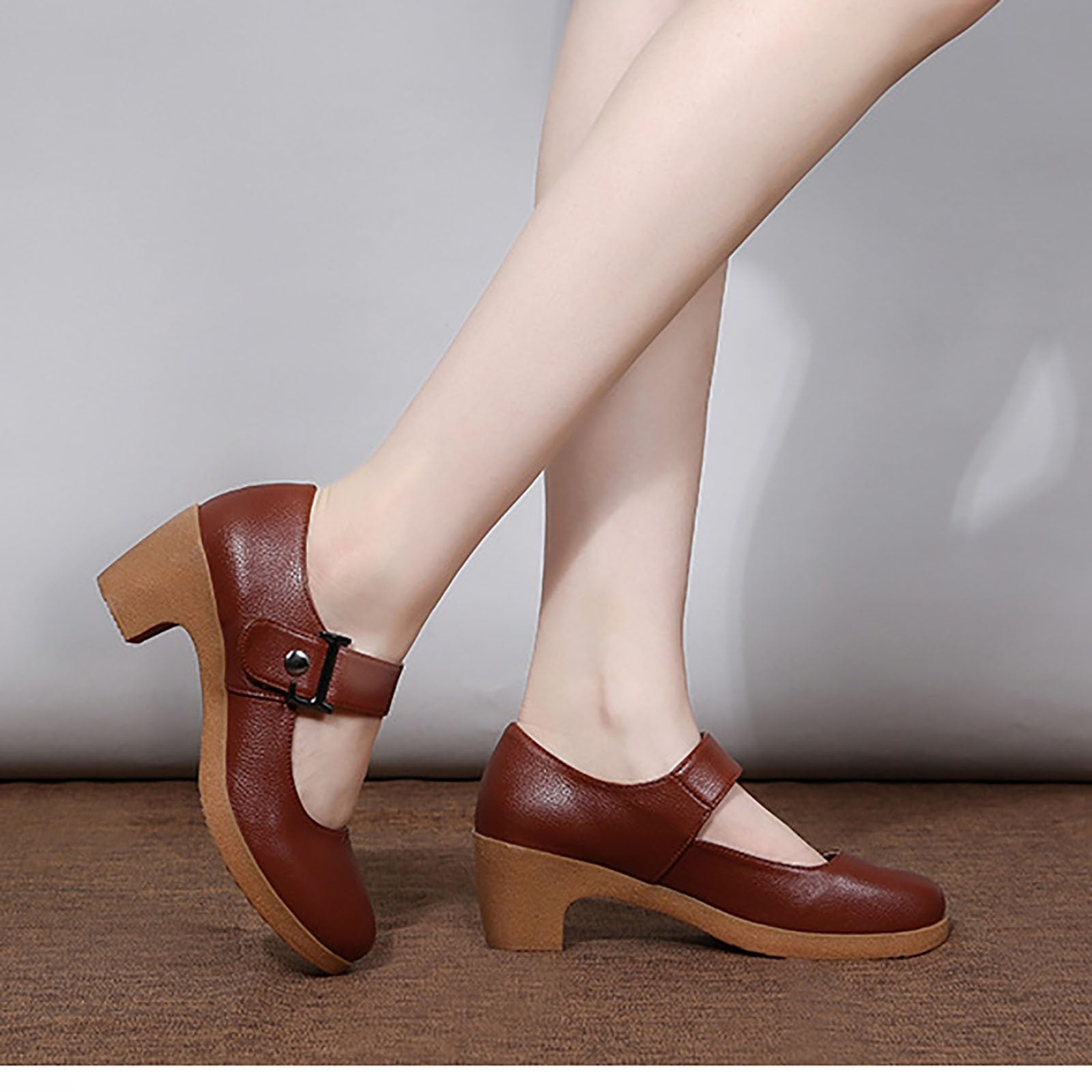 Scarpe da donna con tacco Mary Jane, eleganti scarpe da ballo in pelle | Scarpe con tacco a blocco, con tacco spesso, comode scarpe con plantare morbido, sandali grossi per ufficio e feste