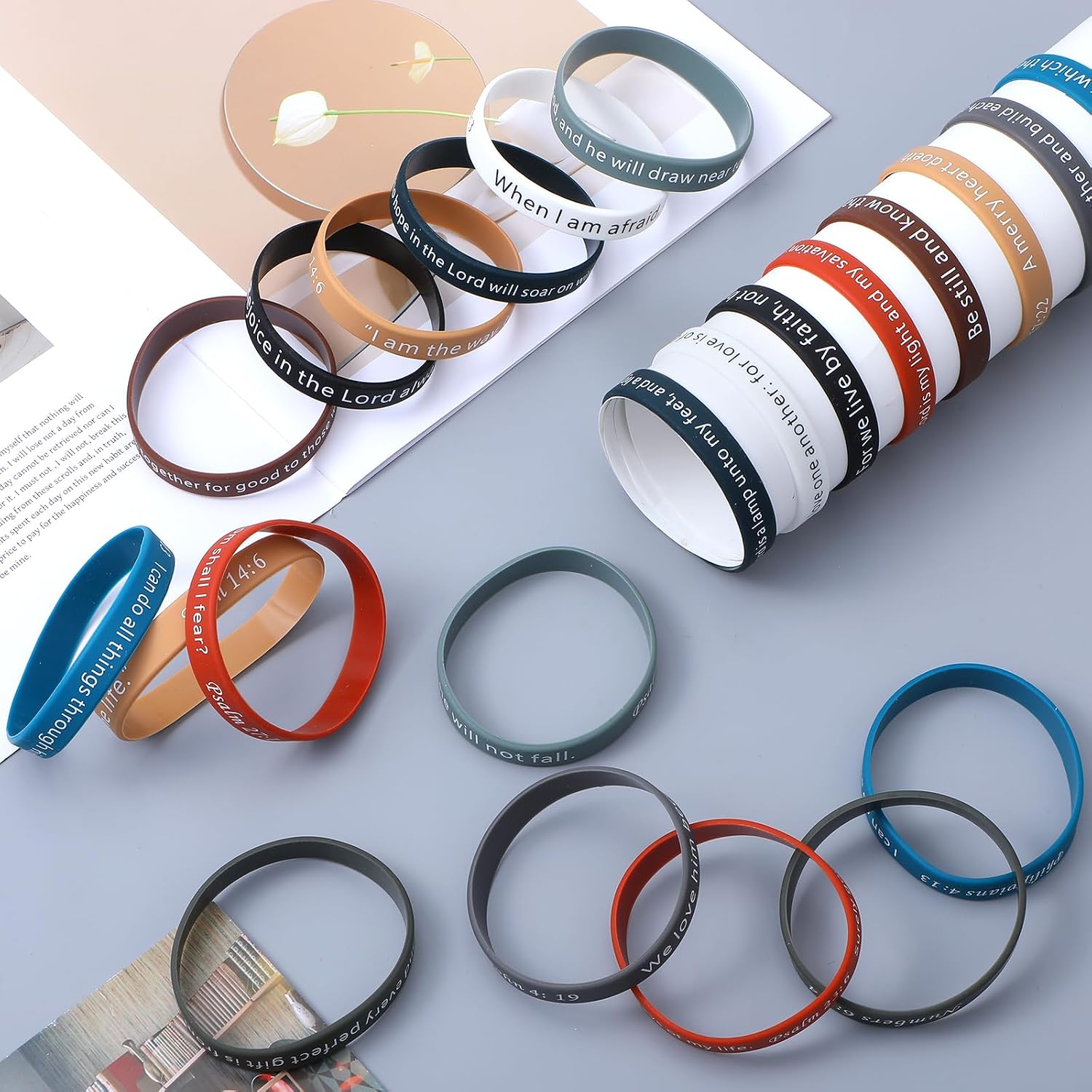 120Pcs Bible Verses Bracelets, Bulk Scripture Silicone Wristbands, Inspirational Christian Rubber Bracelets, Faith Hope Wristbands for Men, Women, Teens, Party (Dark Color)