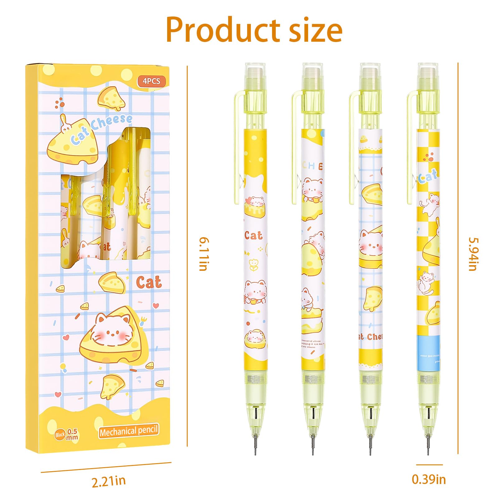 Lot de 4 porte-mines Kawaii mignons de 0,5 mm pour étudiants, femmes, bureau, école, fournitures scolaires