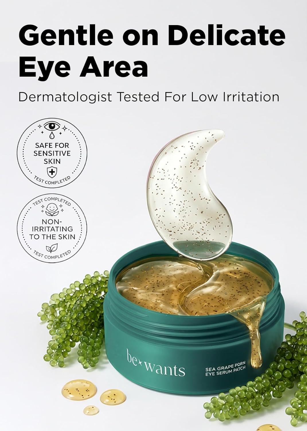 bewants Sea Grape Vegan PDRN Eye Patches for Sensitive Skin | Formulated with Collagen, Green Tea, Ceramides and Pathenol | Hydrating & Firming Under Eye Mask | Korean Skin Care for Barrier Repair