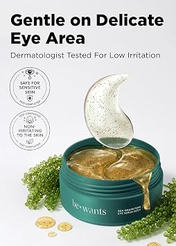 bewants Sea Grape Vegan PDRN Eye Patches for Sensitive Skin | Formulated with Collagen, Green Tea, Ceramides and Pathenol | Hydrating & Firming Under Eye Mask
