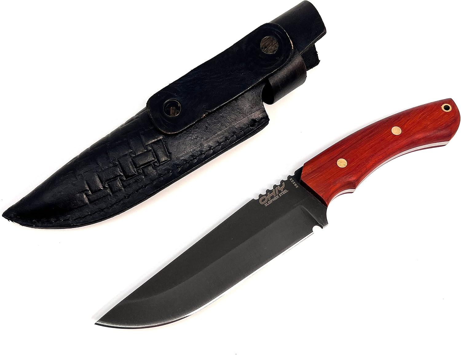 Handmade Bushcraft Knife with 5.25" Uddeholm Sleipner Steel Blade 63HRC, Genuine Leather Sheath, Full Tang Padauk Handle