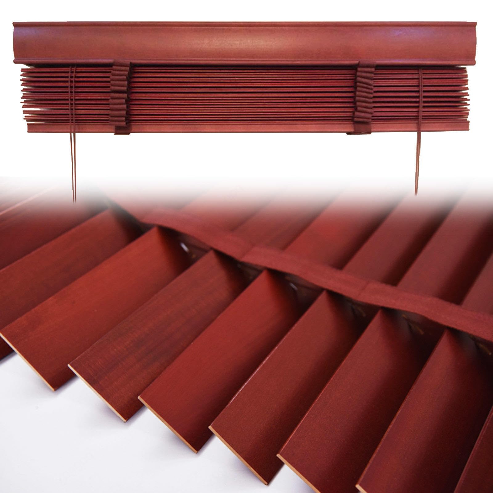 Real Wood Blinds for Windows,Horizontal Venetian Blinds,Brown-Red Blackout,WxH-55x220cm(21.7x86.5in)