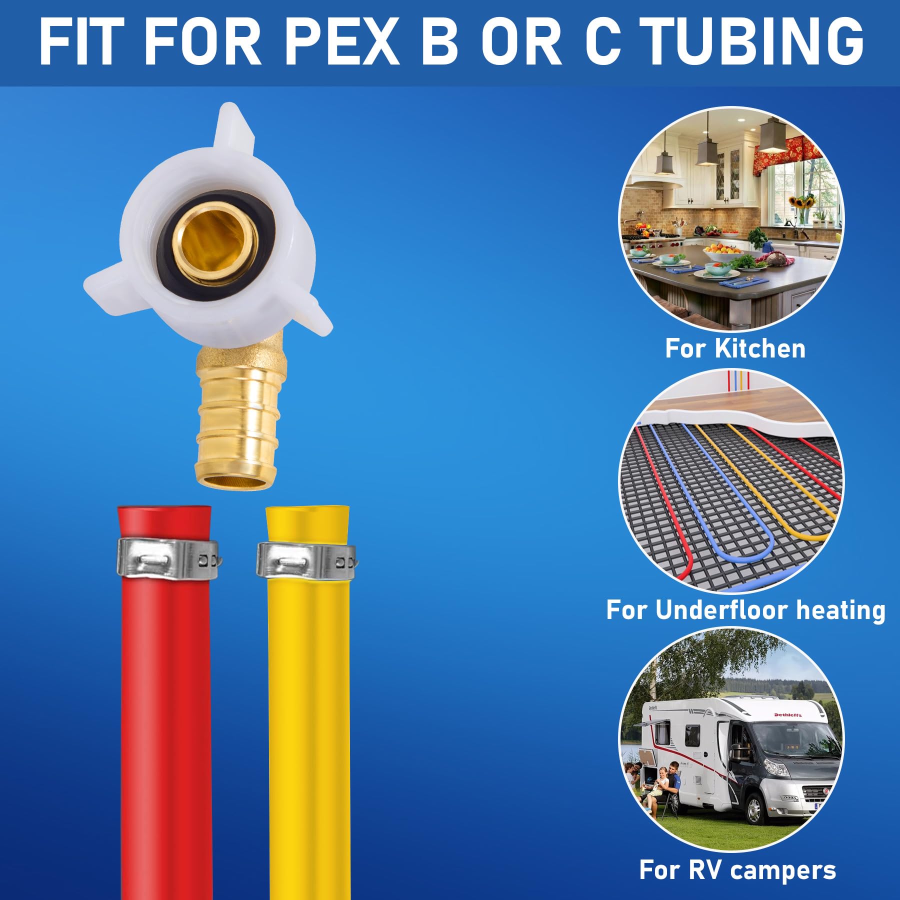 PEX - Codo giratorio roscado hembra NPT de 1,27 x 1,27 cm, accesorios de crimpado de latón, accesorios Pex 1,27 cm, adaptador hembra giratorio de 90 grados para conector de grifo RV Pex (6