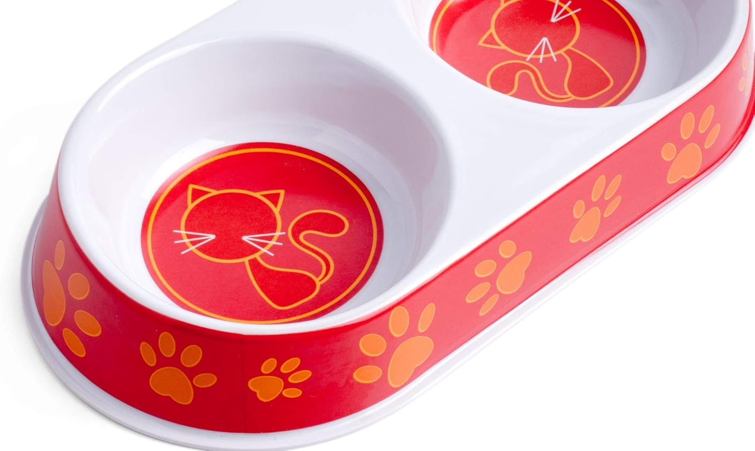Petface Melamine Double Cat Food and Water Bowl, Orange, Red