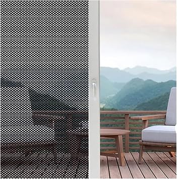Queenbox 11.8x39.4 in Perforated Privacy Window Film, One-Way Self-Adhesive Round Mesh Glass Sticker Wrap Roll for Home Office Hotel, Black