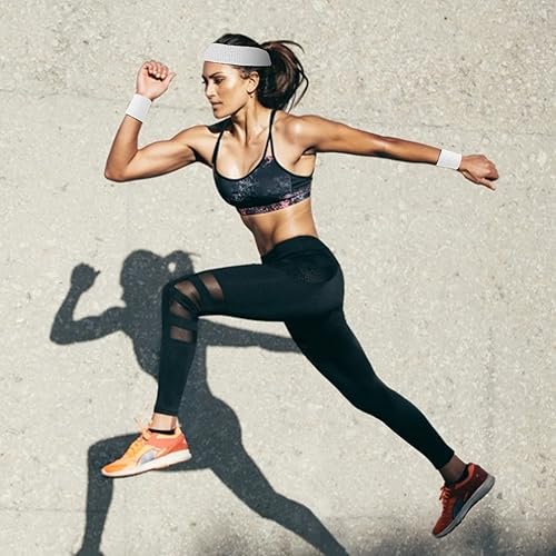 Miniatura 2 de ASTER Juego de 6 muñequeras para la cabeza, incluye 2 diademas deportivas y 4 pulseras deportivas a rayas coloridas para hombres y mujeres,