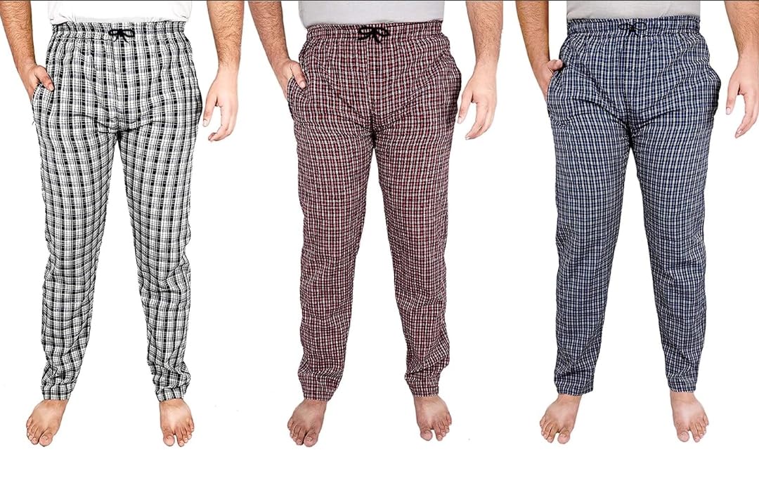 awala fashion Mens Cotton Checkered Printted Pyjama Multicolor Set of 3-picture-11