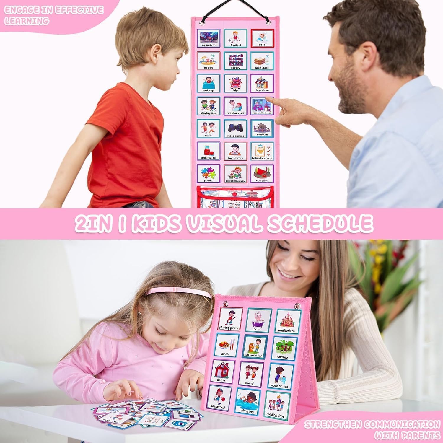 Programma Visivo Per Bambini - Agenda Settimanale Con Carte, 109x35 Cm, Per Routine, Scuola, Casa, 137 Carte Incluse