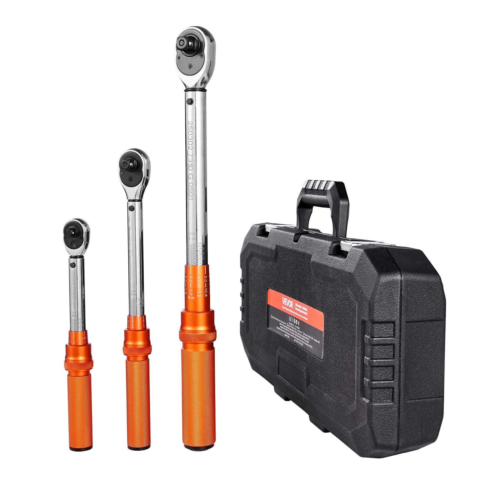 VEVOR Set Chiavi Dinamometriche Clic, 3 Pezzi, 10-170 lbf-ft 5-45 lbf-ft 20-240 lbf-in Chiave Dinamometrica a Scatto, Bidirezionali e Bilance a Doppia Portata, 72 Denti, per Riparazione Biciclette