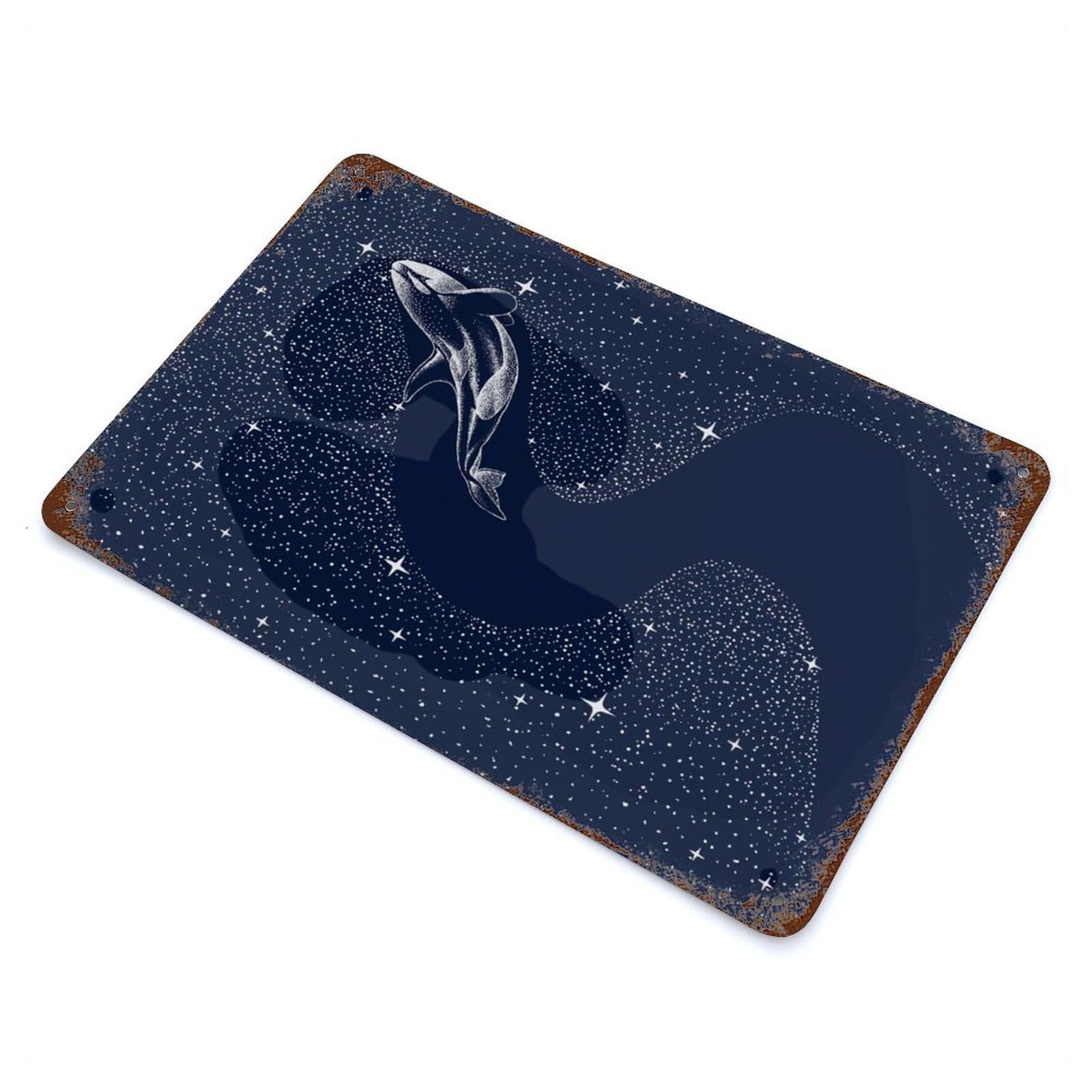 Garage Style Starry Orca Distressed Metal Wall Sign 11.8"x7.9", Decorative Metal Wall Art for Bar And Workshop