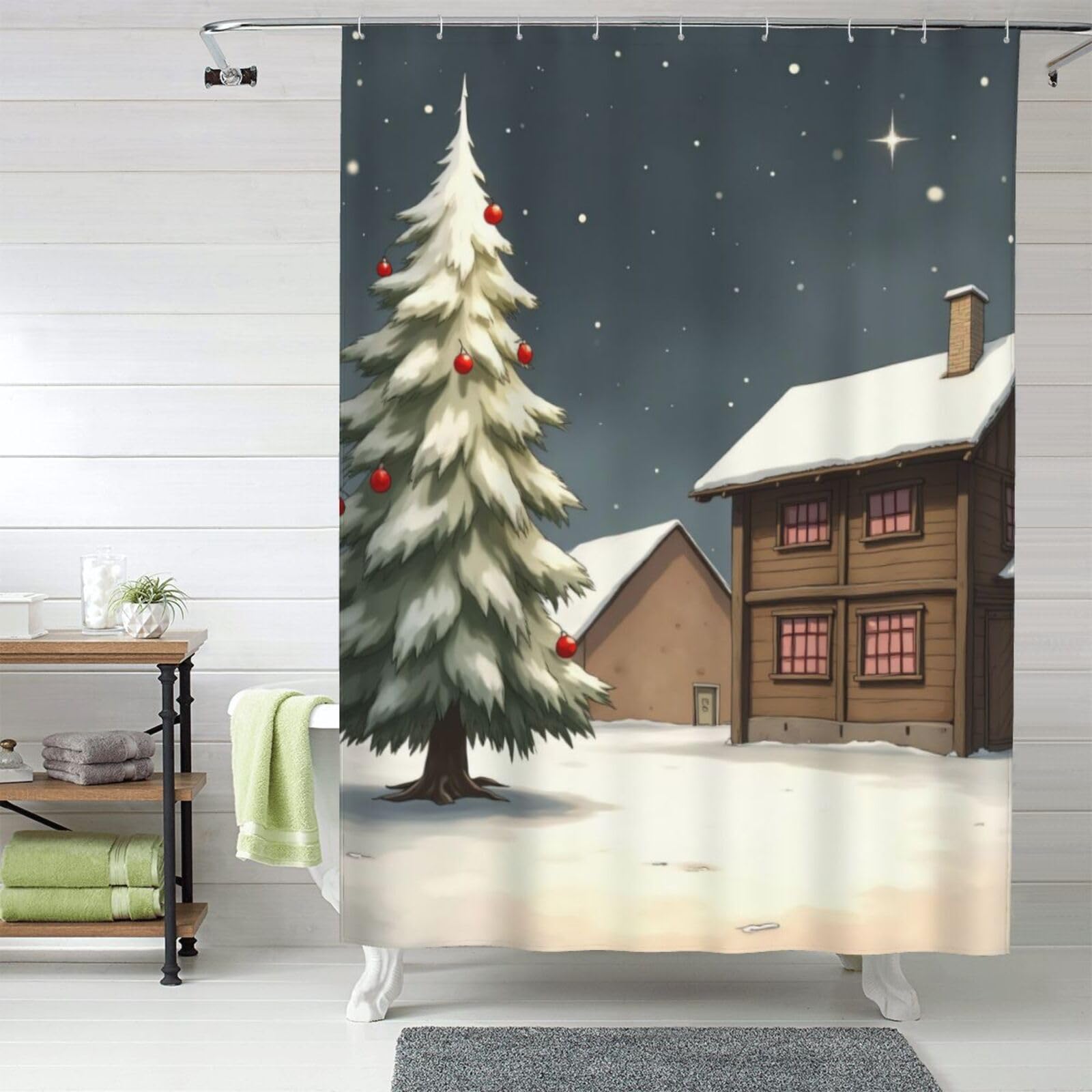 Rideau de douche pin d'hiver en tissu lavable 152x183 cm