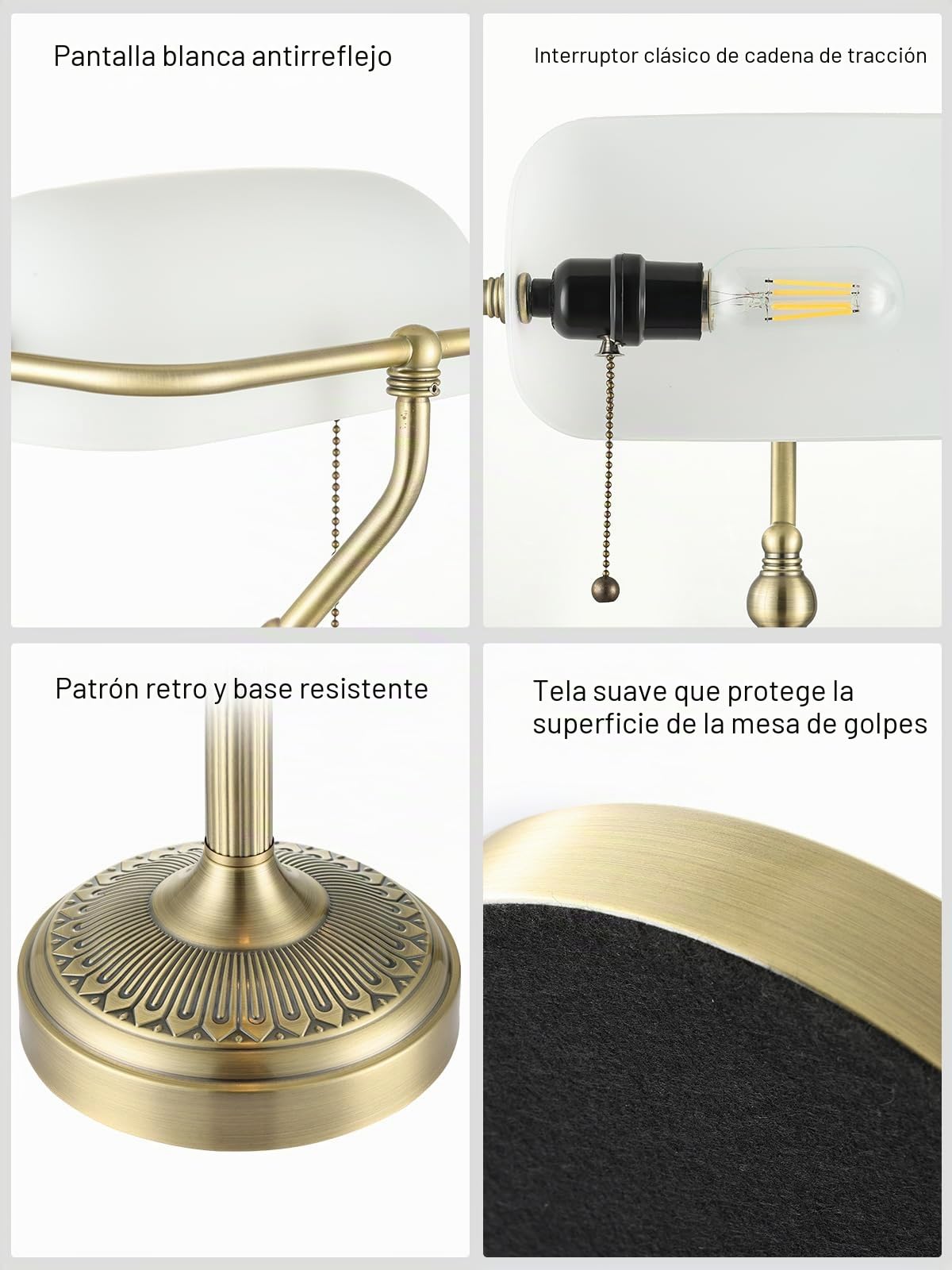 Lámpara de escritorio de banquero tradicional de vidrio blanco mate