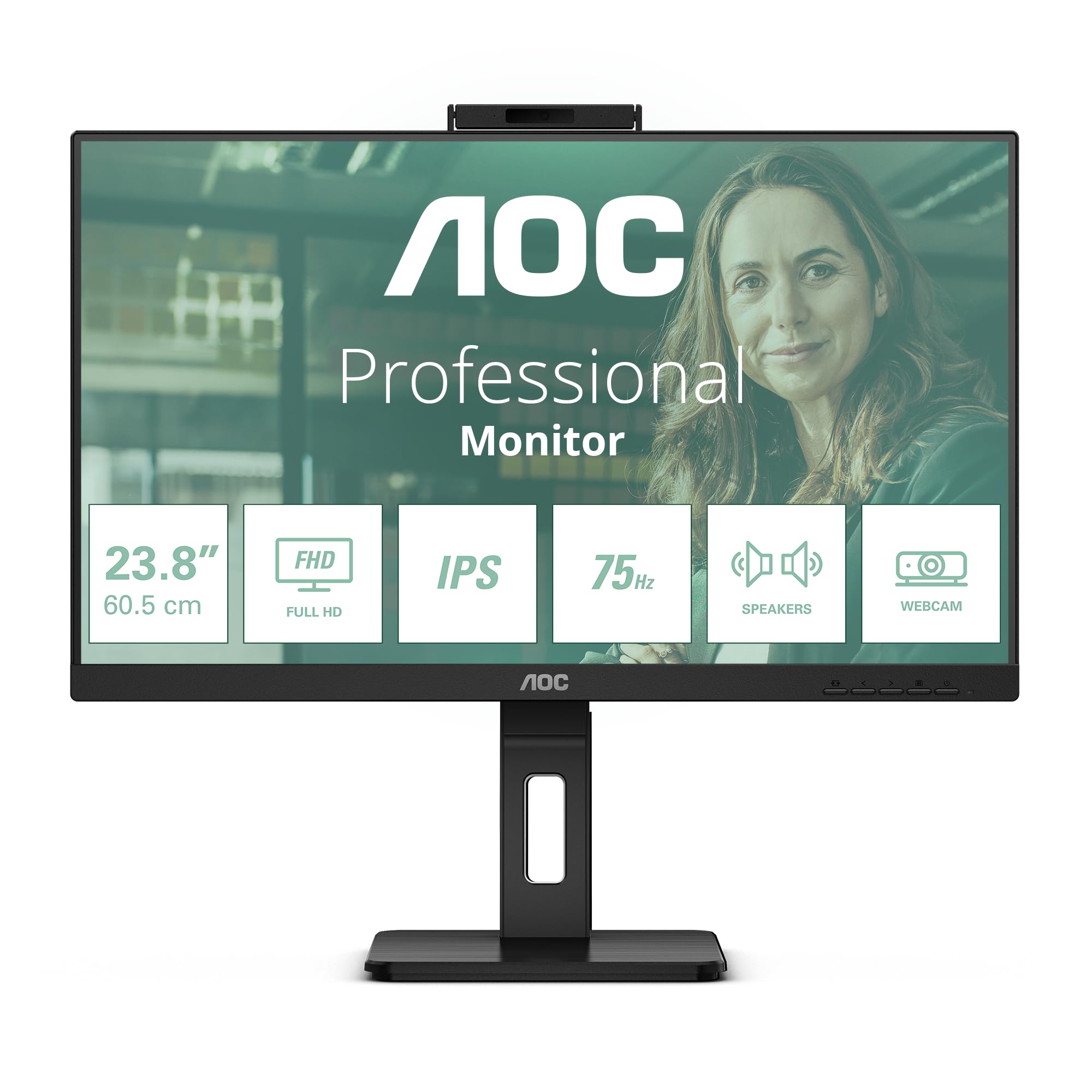 AOC 24P3QW Monitor 24 Pulgadas FHD, 100Hz, IPS, 4 ms GtG, Adaptive Sync., Altura Ajustable, Altavoces (1920x1080, 2X HDMI 1.4, 1x DP 1.2, USB-Hub), Negro