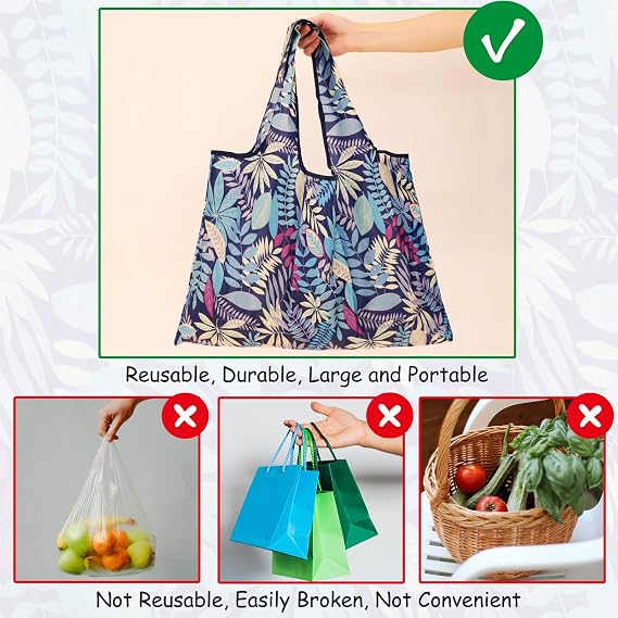 Reusable Shopping Bags Foldable, Extra Large Grocery Bag, Washable Pocket Shopper Bag, Lightweight Handbag Tote Bag Portable Pouch for Travel Picnic, 56 X 67 cm