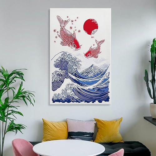 Miniatura 6 de Asian Japanese Great Wave Red Koi Fish Retro Cherry Blossom Poster Canvas Wall Art Decor for Bedroom Living Room Office Bathroom Home Pictures Print
