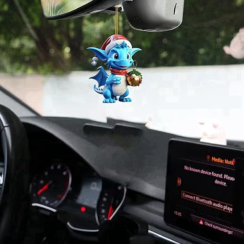 Miniatura 3 de Adornos para árbol de Navidad, decoración creativa de dibujos animados, dragón azul, mochila plana de acrílico, decoración colgante de Navidad,