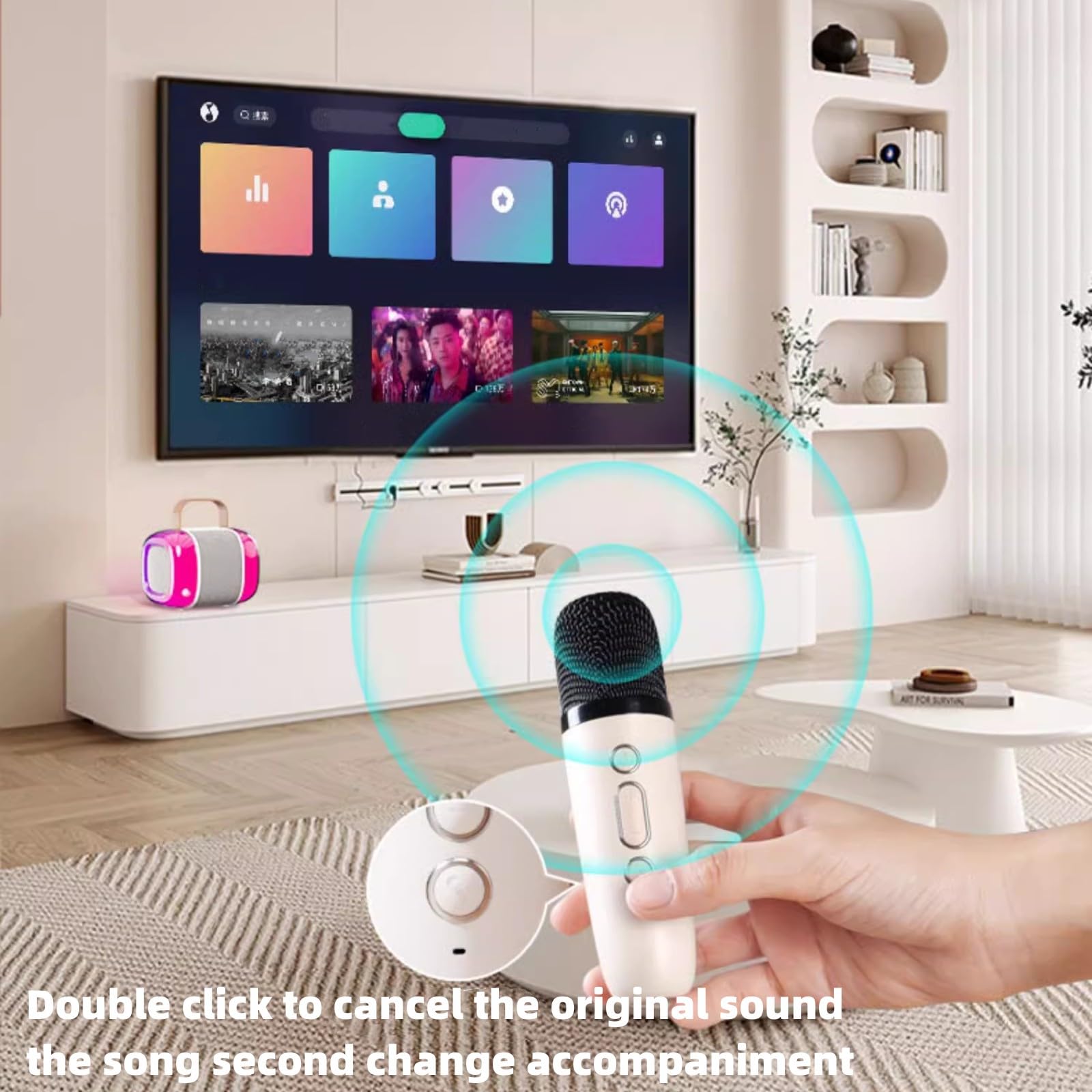 Maszyna do karaoke dla chłopców i dziewcząt z 2 mikrofonami, przenośny głośnik Bluetooth z bezprzewodowymi mikrofonami, zabawki do karaoke ze światłami LED i efektami zmiany głosu, domowe przyjęcie
