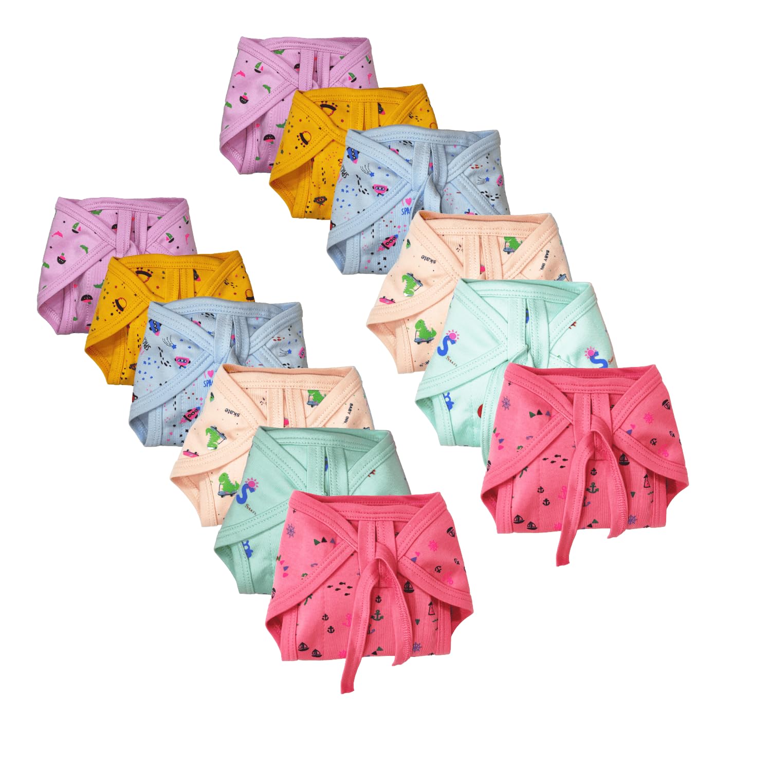 MURLI Cotton Cloth Hosiery Nappy/Diaper/Langot U Shaped Washable and Reusable for new born baby|Multicolor Extra Absorbent & Wide Cushion/Padding (0-6 Months) (Pack of 12 pcs.)-picture-0