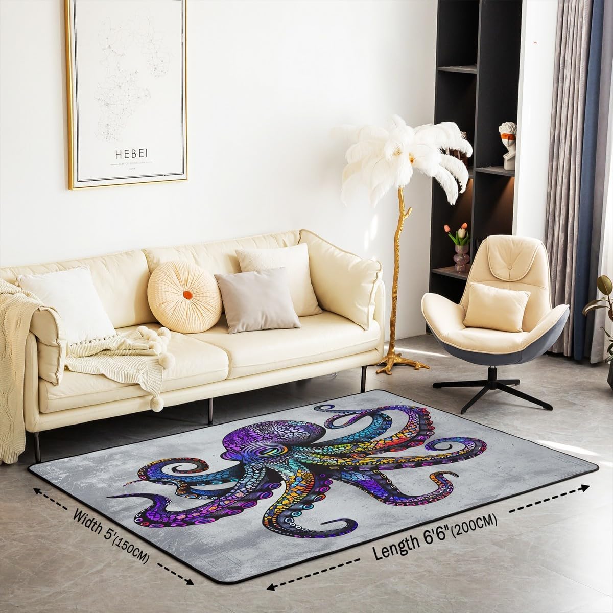 Octopus Tentacles Area Rug 3'x5' Floor Mat Rugs for Living Room Bedroom Decor Fluffy Soft Purple Ocean Octopus Carpet Rug,Soft Decorative Carpet