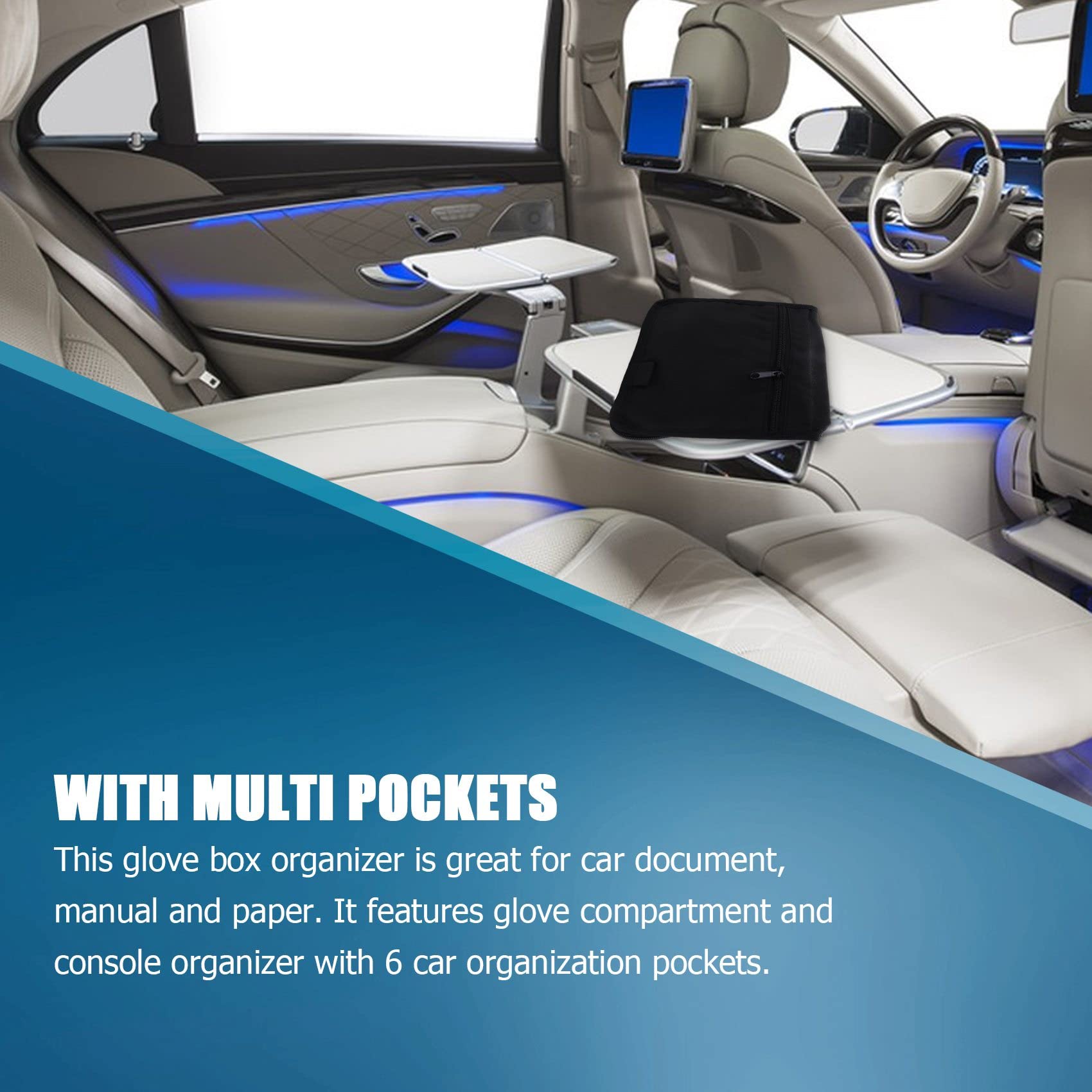 Kqcibz Universal Glove Box Organizer Storage Holder for Manuals Car Documents Glove Bag with Multi Pockets, Black, 500039075