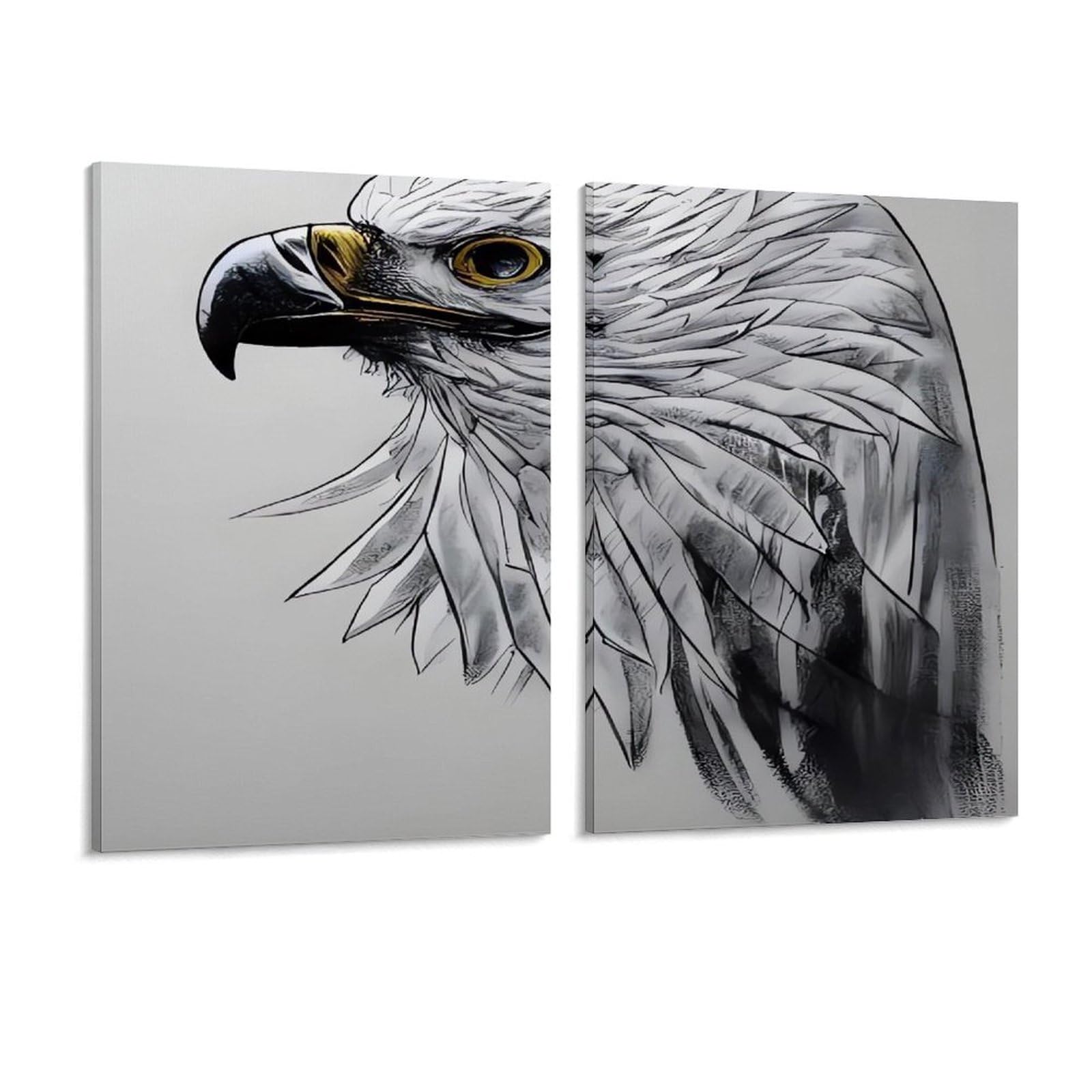 Adfgyerh Style Sketching An Eagle Wall Art，Canvas Material Bright /Wall Decor Of 2, Each 16X12 Inch -Wall Art Set For Living Room Bedroom Gallery Office Home Décor