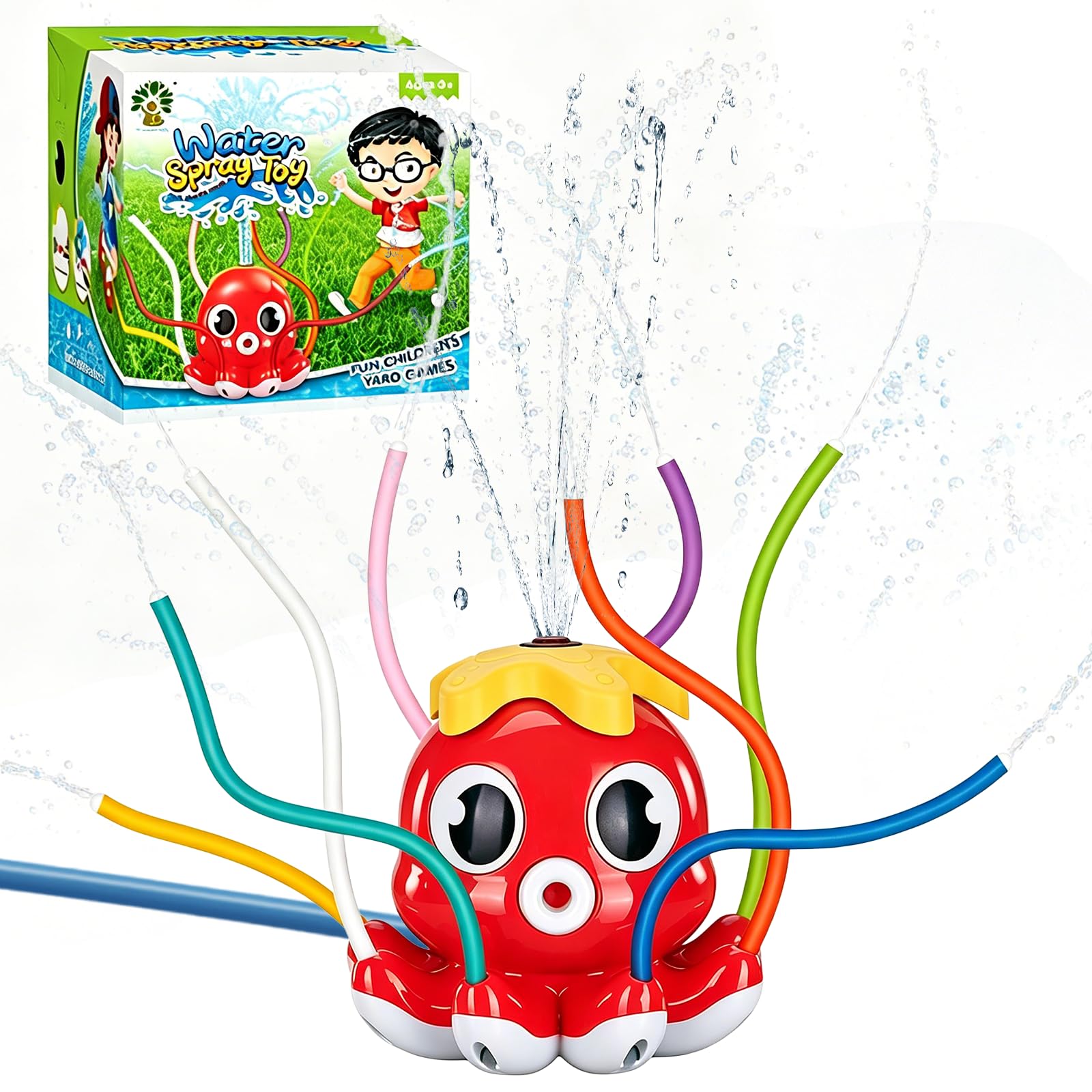 Wassersprinkle Toys for Kids, Cute Sprinkler, Outdoor Garden Lawn Watering Toys with Hose Clamps, Sprinkler Toys for Lawn, Garden, Pool party (Red 2)