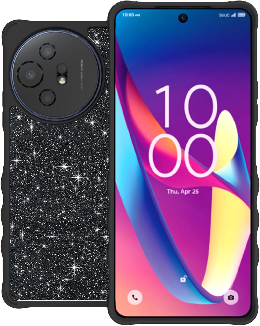 Generic for TCL 50 XL Case [with Tempered Glass Screen Protector][Mirror Ring][Glitter powder] Compatible with TCL 50XL leather Phone Case Cover SF-H, CSK-Black image 5