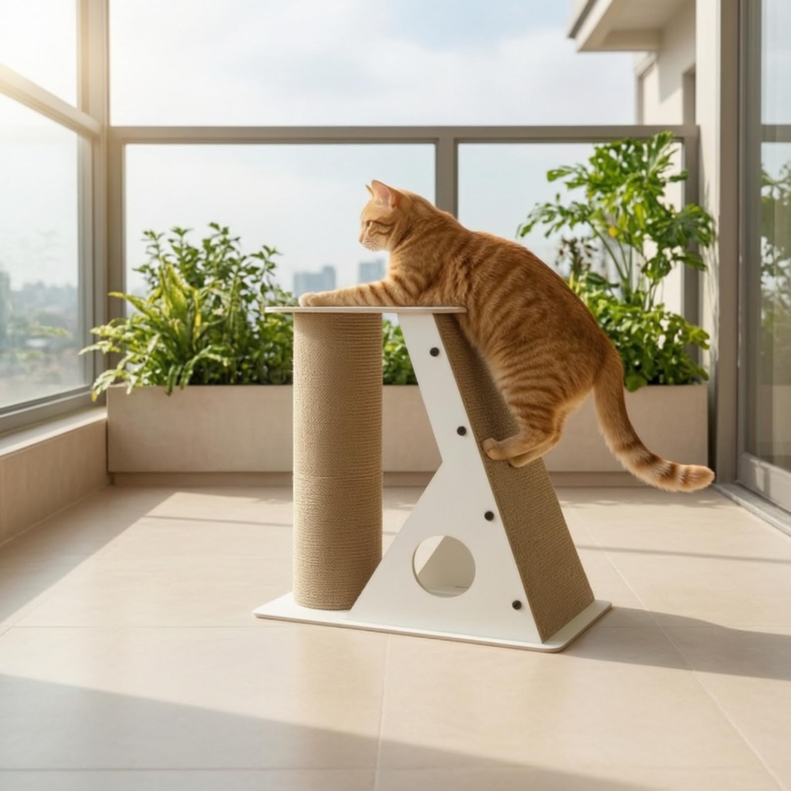 Tiragraffi per Gatti Albero Tiragraffi Centro Attività Pannello Obliquo Colonna Ondulata Ripiano Confortevole in Cartone Ondulato Struttura Geometrica Moderna Adatto per Salotto Camera da Letto