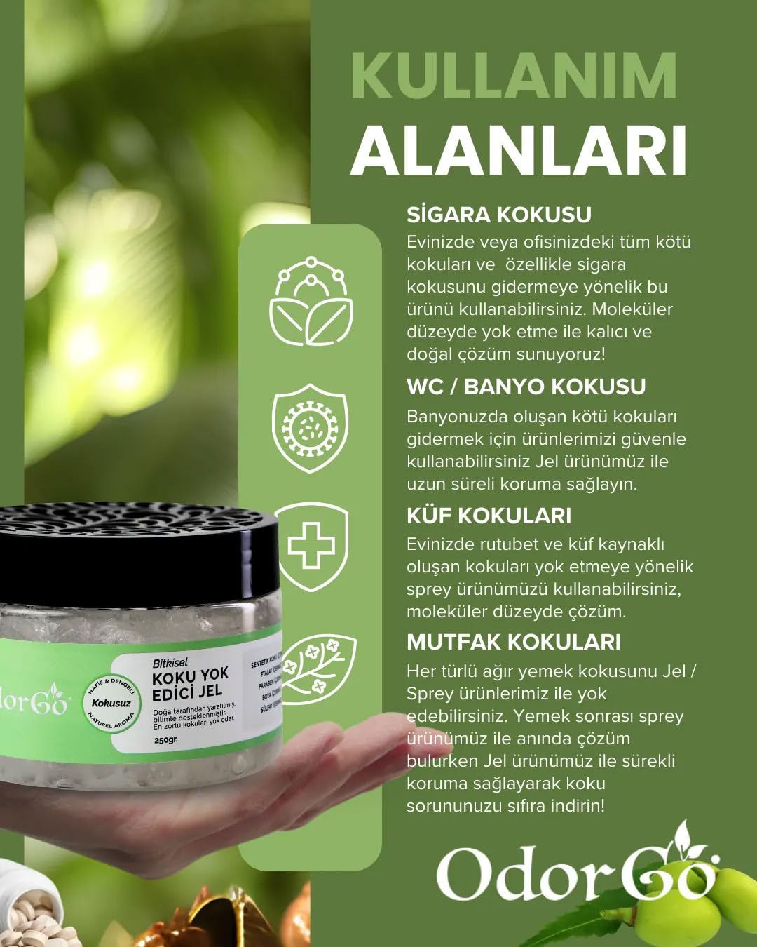 ODORGO Koku Yok Edici Jel 250g 2'li Paket – Dolap, Banyo, Kapalı Alan İçin Sürekli Koku Giderici