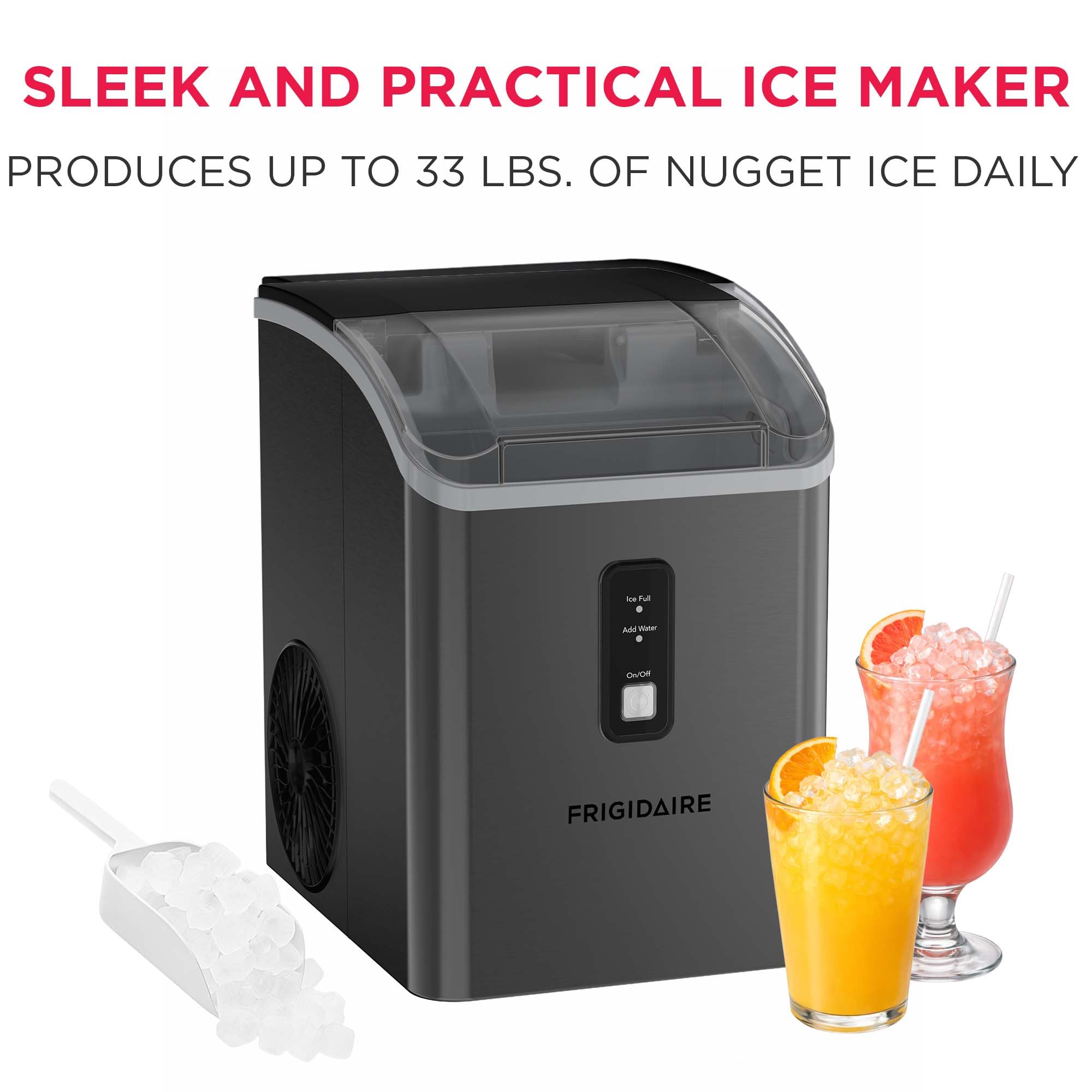 Frigidaire Countertop Crunchy Chewable Nugget Ice Maker, 33lbs per Day, Gunmetal - 3
