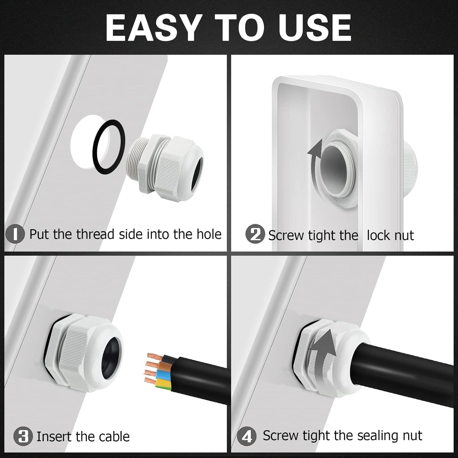 TA-VIGOR 9Pcs PG7 Cable Gland, IP68 Waterproof Adjustable Plastic Nylon Wire Connectors Gland Joints for 3mm-7mm Cables - Image 4
