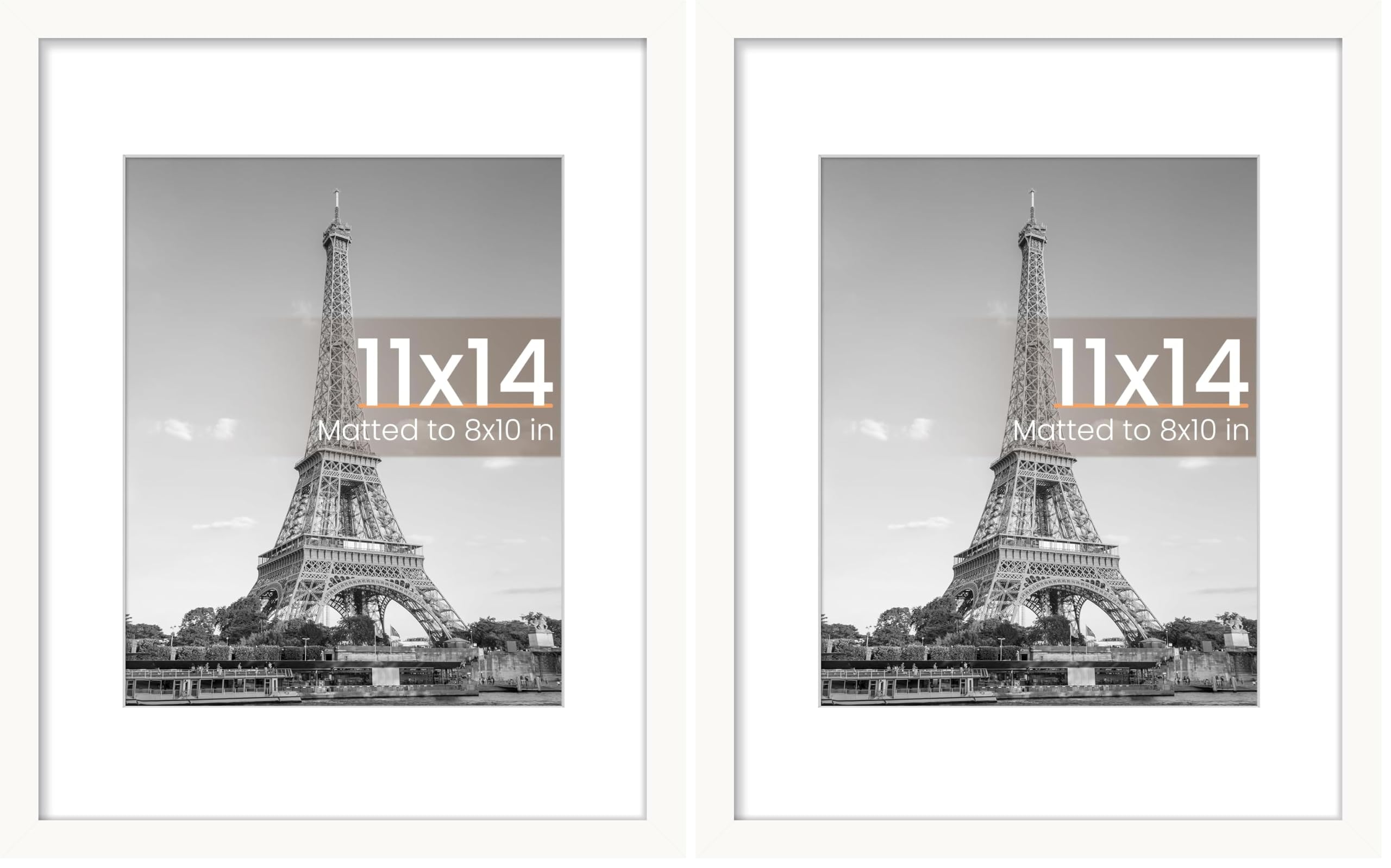 upsimples 11x14 Picture Frame, Display Pictures 8x10 with Mat or 11x14 Without Mat, Wall Hanging Photo Frame, White, 2 Pack
