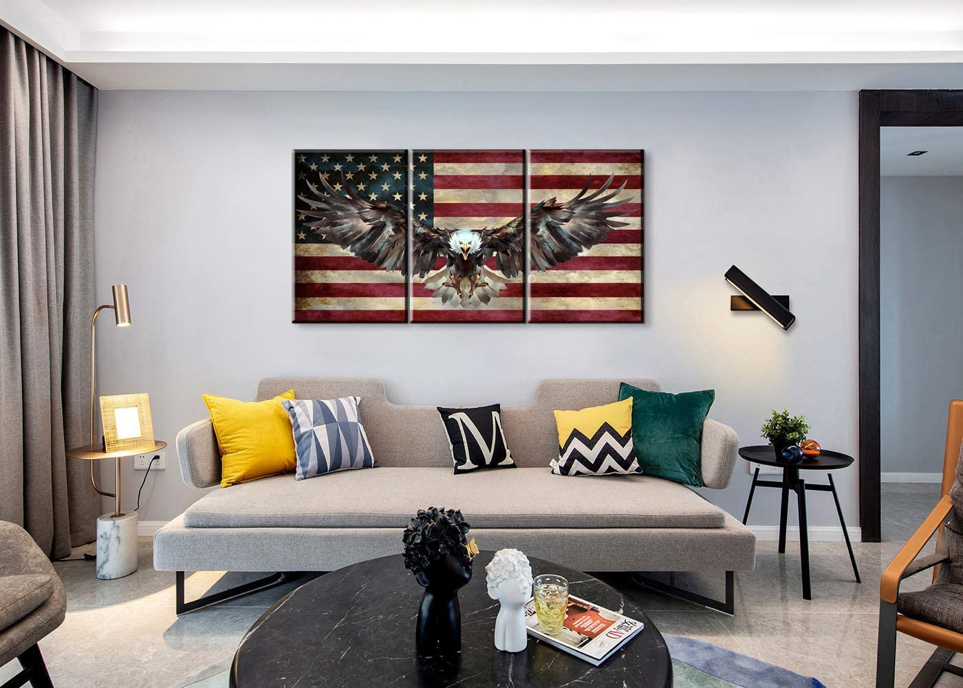 3 Piece American Flag Art Wooden Wall Decor - Patriotic Army Military Eagle Pictures for Living Room Bedroom - Ready to Hang (20''Wx28''Hx3PCS)